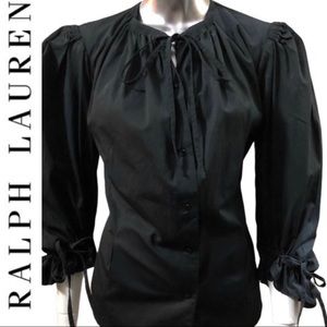 Ralph Lauren Blue Label Cotton Blouse Tie Detail